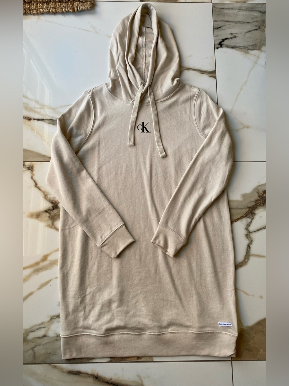 Calvin Klein Beige Hoodie Cotton Mini Dress (Size L)
